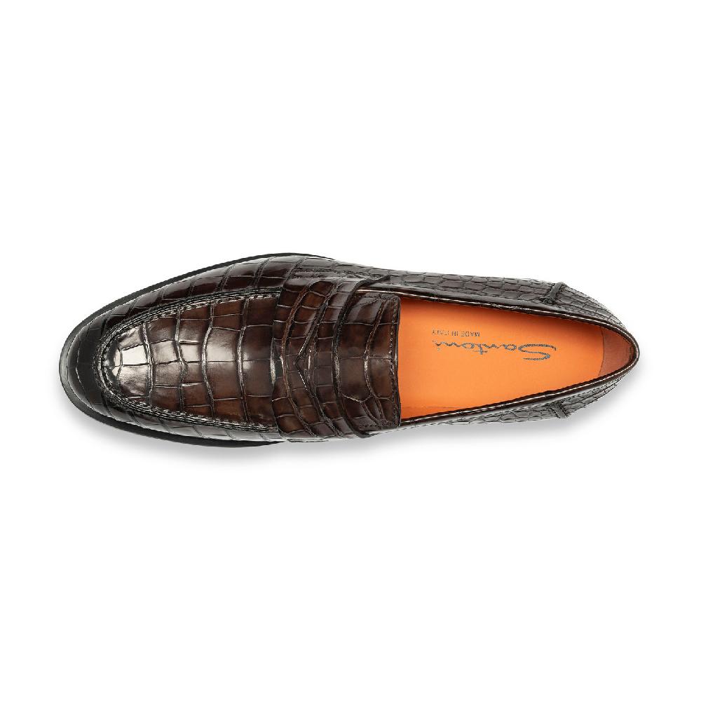 Santoni Mocassino penny da uomo in alligatore testa di moro Novità