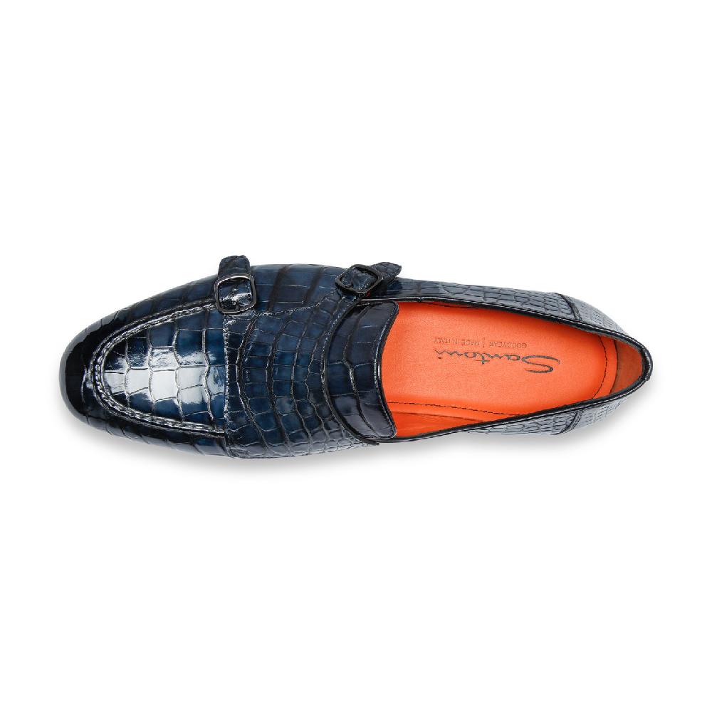 Santoni Mocassino con doppia fibbia da uomo in alligatore blu Presa