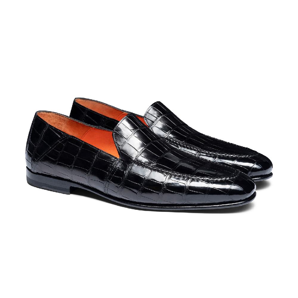 Santoni Mocassino da uomo in alligatore nero Sconto