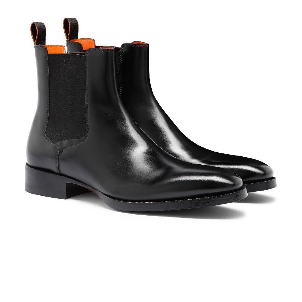Santoni Stivaletto chelsea da uomo in pelle anticata nera Offerta