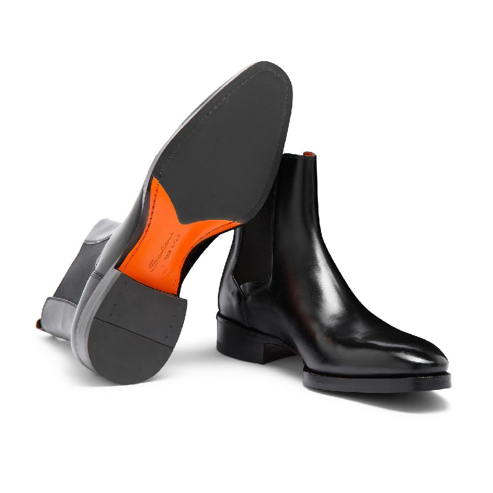 Santoni Stivaletto chelsea da uomo in pelle anticata nera Offerta