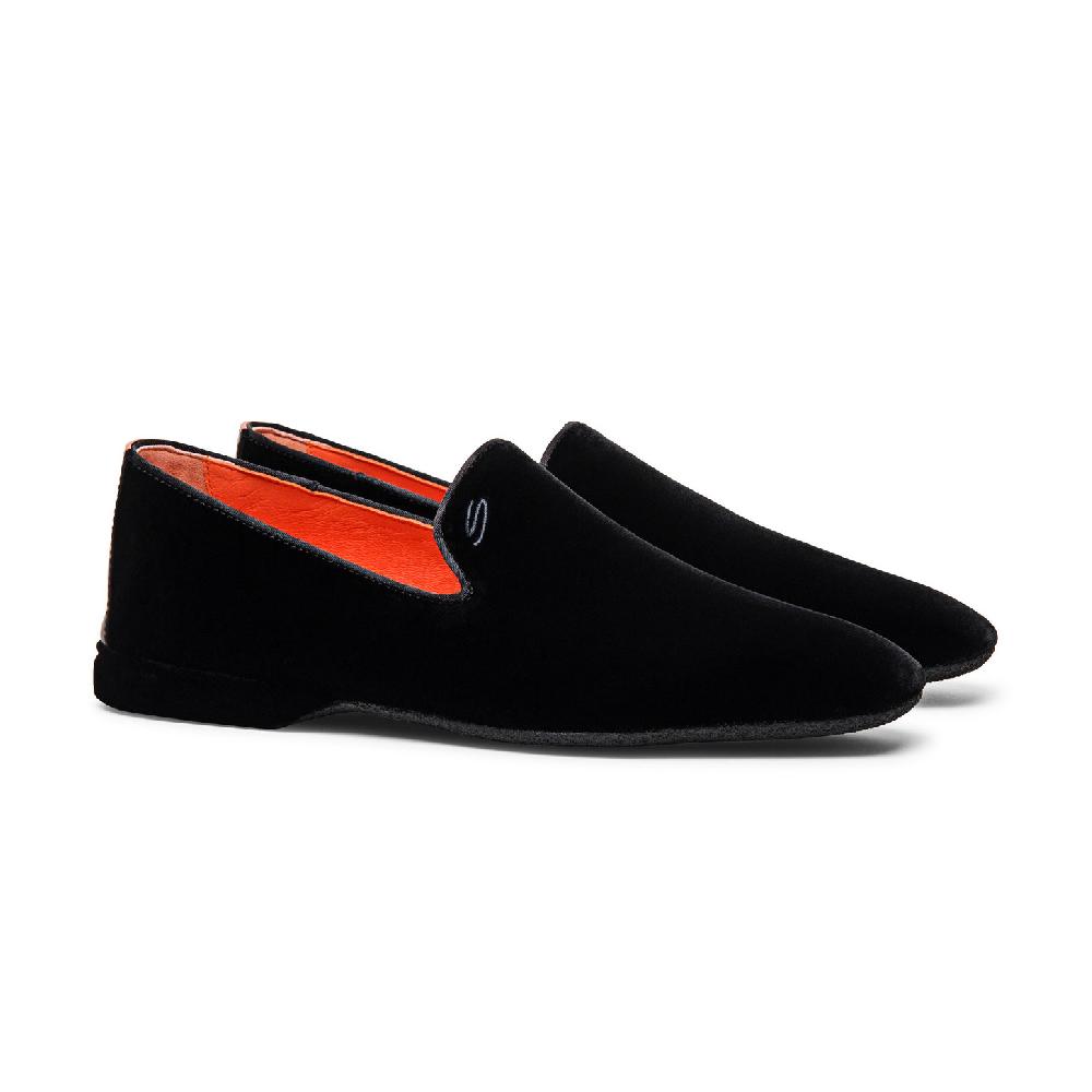 Santoni Pantofola da uomo in velluto nero Economico