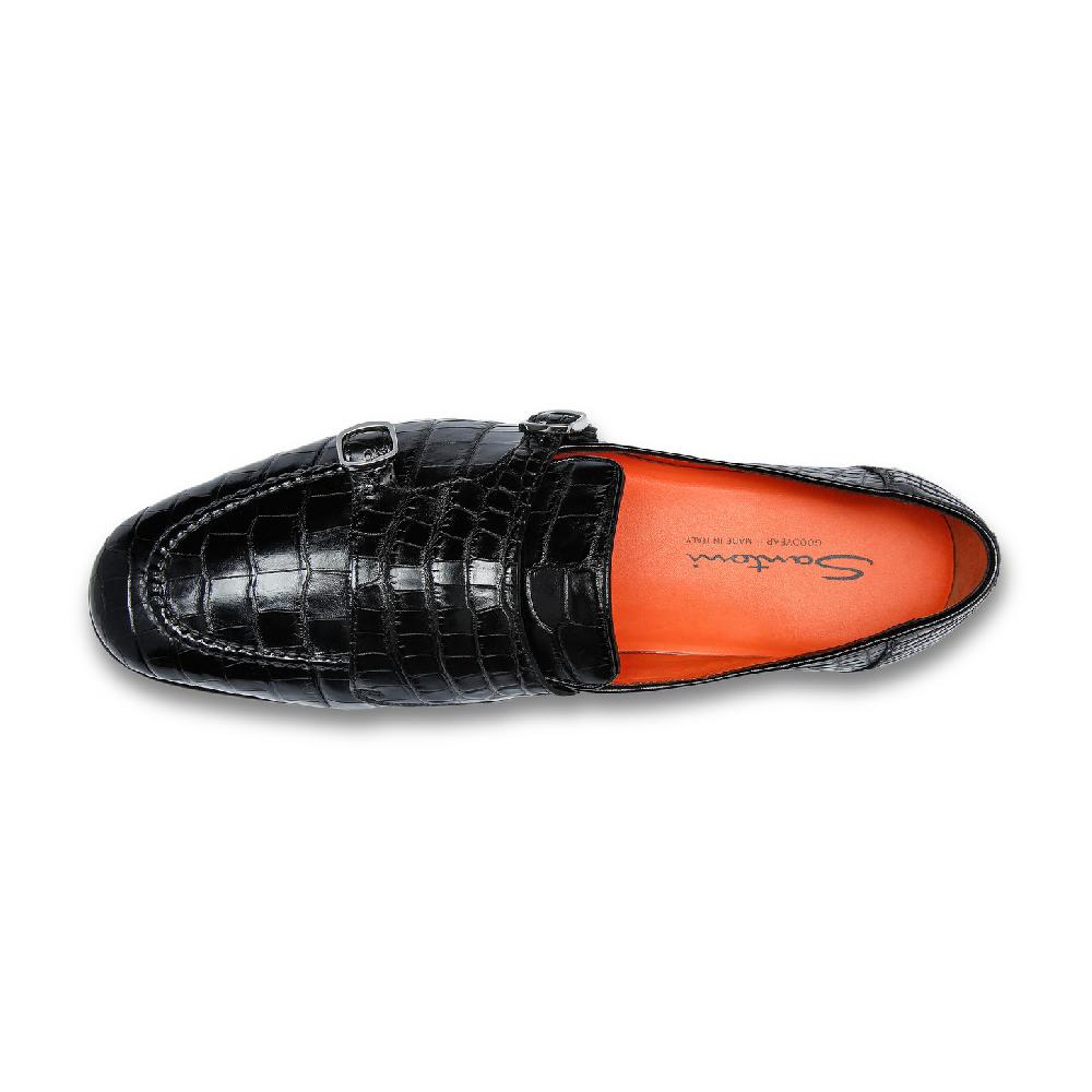 Santoni Mocassino con doppia fibbia da uomo in alligatore nero Online