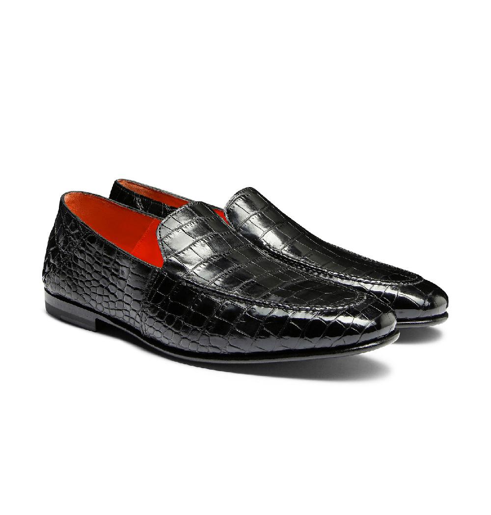 Santoni Mocassino da uomo in alligatore grigio Outlet