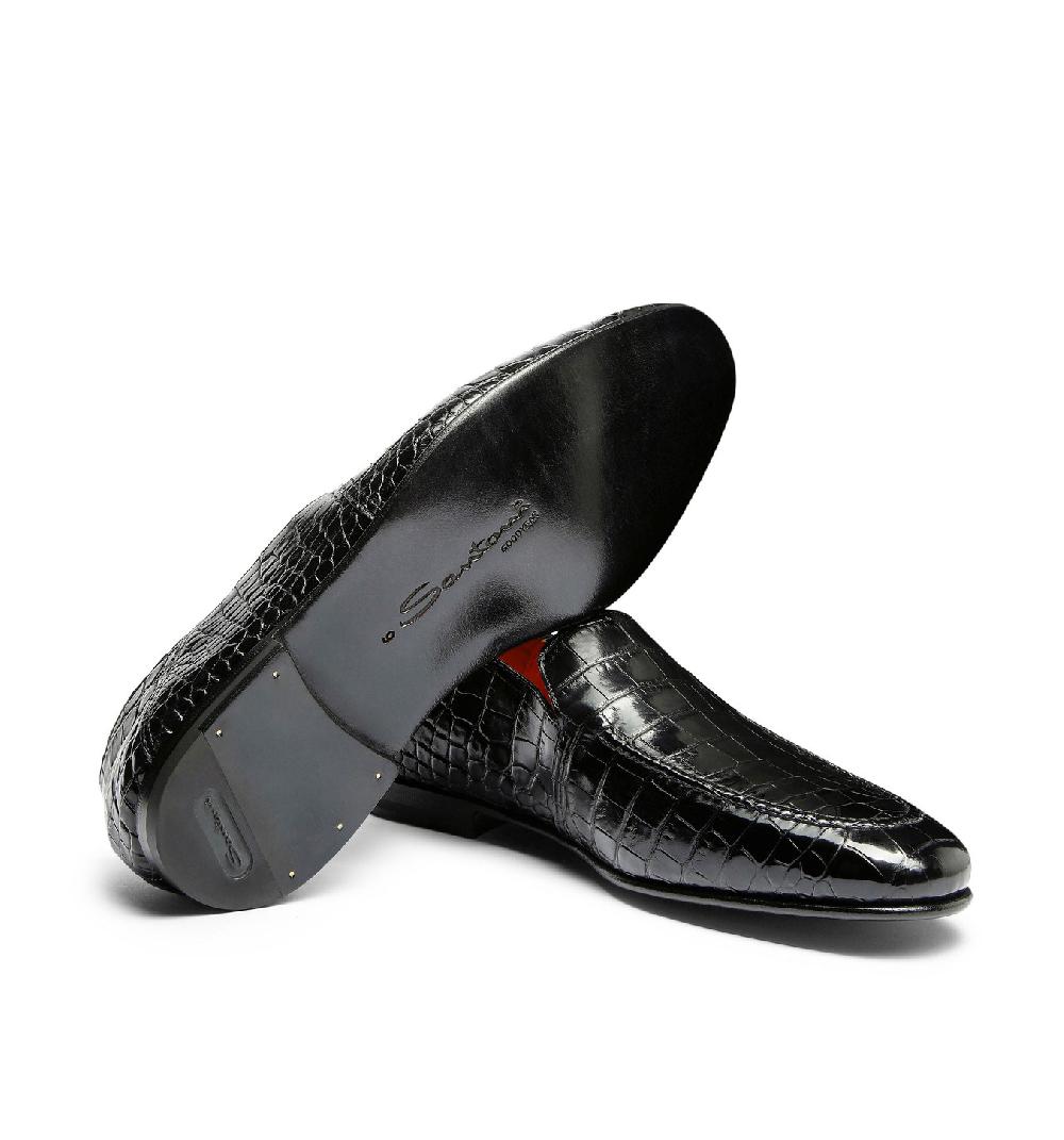 Santoni Mocassino da uomo in alligatore grigio Outlet
