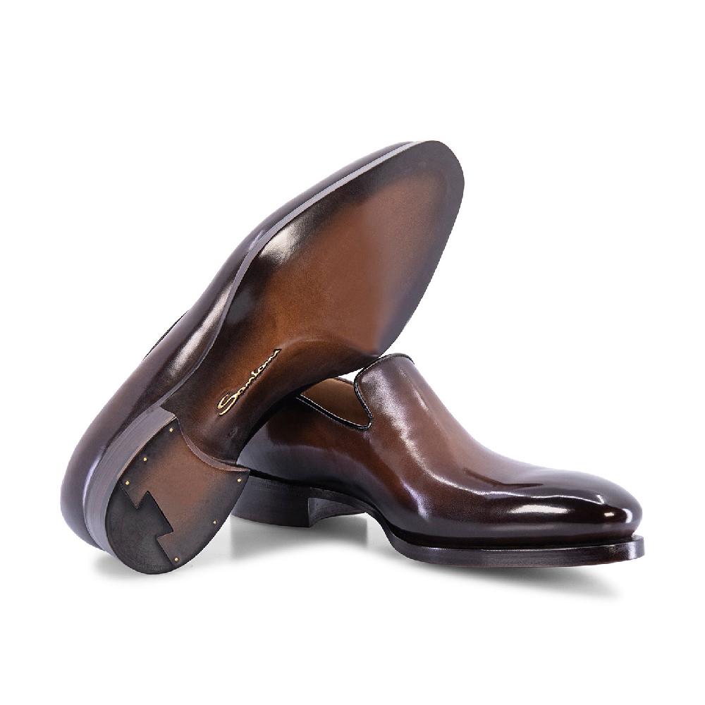 Santoni Mocassino Uniqua da uomo in pelle anticata marrone In Vendita
