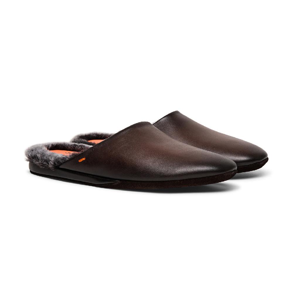 Santoni Pantofola da uomo in pelle anticata marrone Vendita Calda