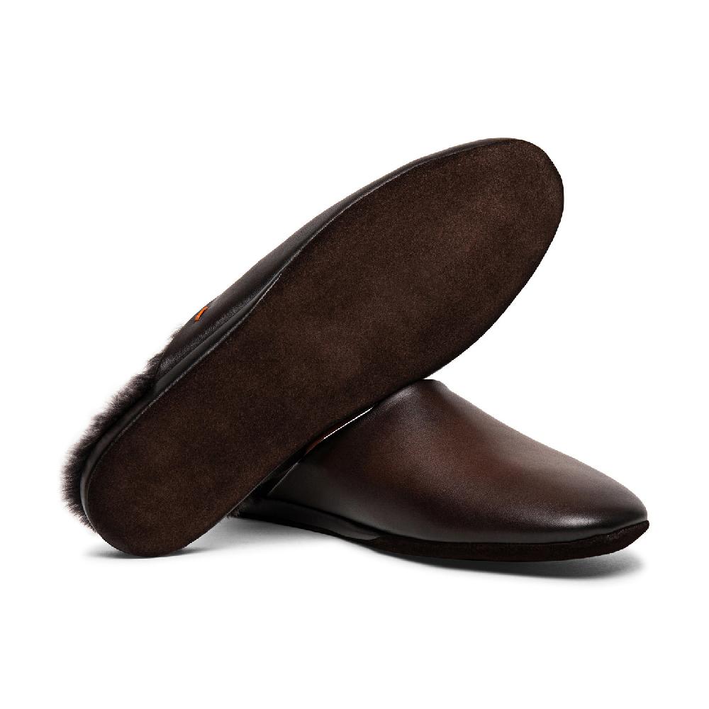Santoni Pantofola da uomo in pelle anticata marrone Vendita Calda