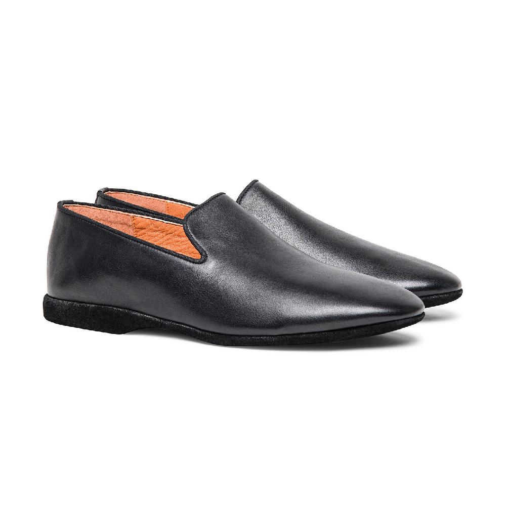 Santoni Pantofola da uomo in pelle nera Vendita Economica