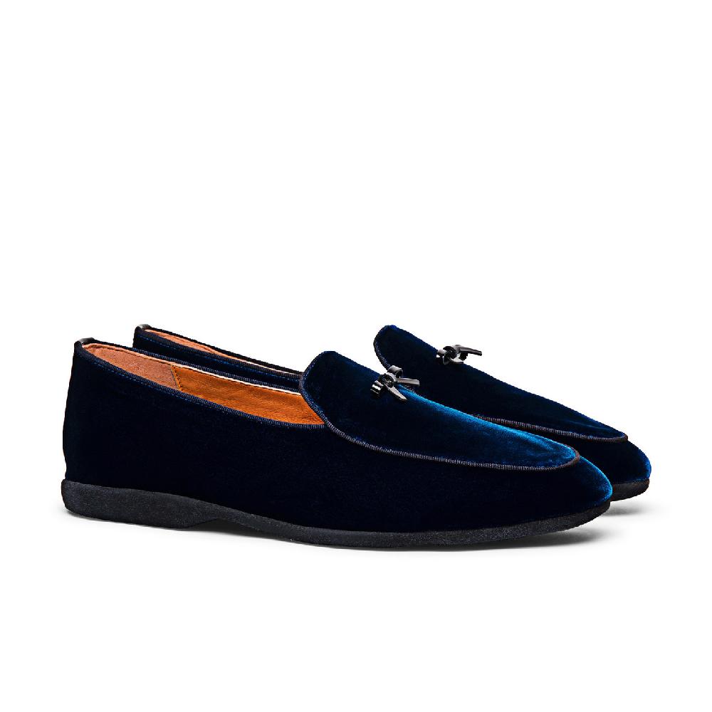 Santoni Pantofola con dettaglio fiocco da uomo in velluto blu Saldi Di Fabbrica