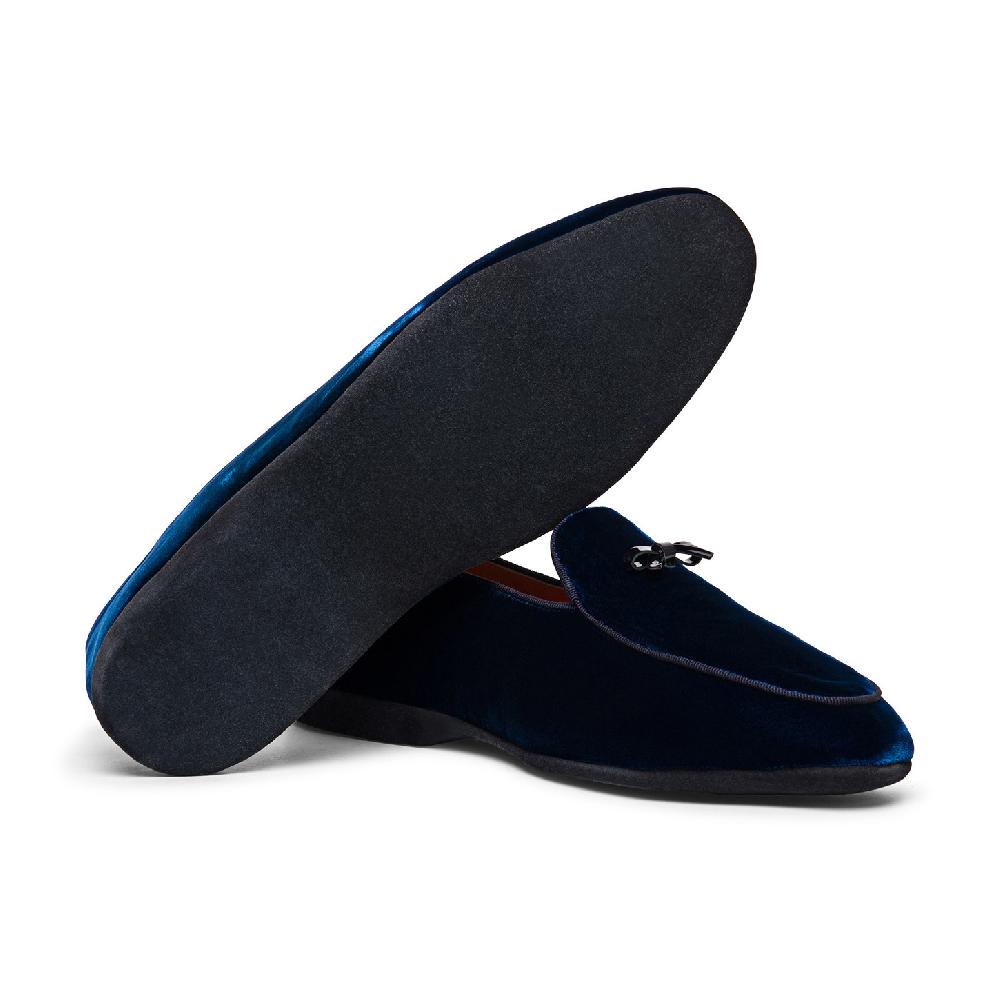 Santoni Pantofola con dettaglio fiocco da uomo in velluto blu Saldi Di Fabbrica
