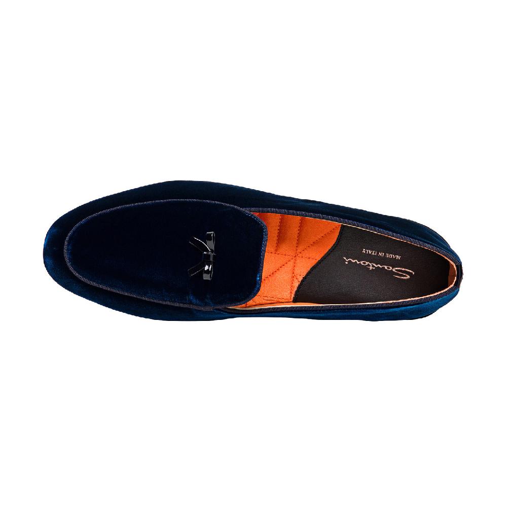 Santoni Pantofola con dettaglio fiocco da uomo in velluto blu Saldi Di Fabbrica