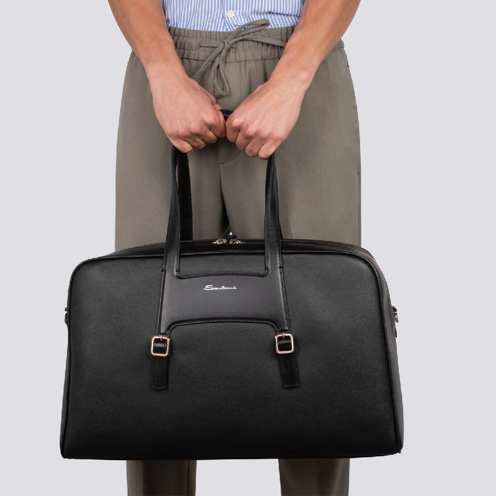 Santoni Borsa da viaggio in pelle nera Vendite Flash