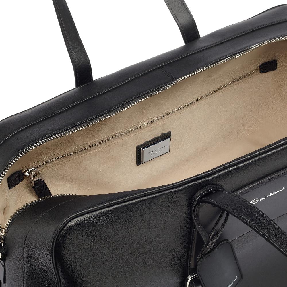 Santoni Borsa da viaggio in pelle nera Vendite Flash
