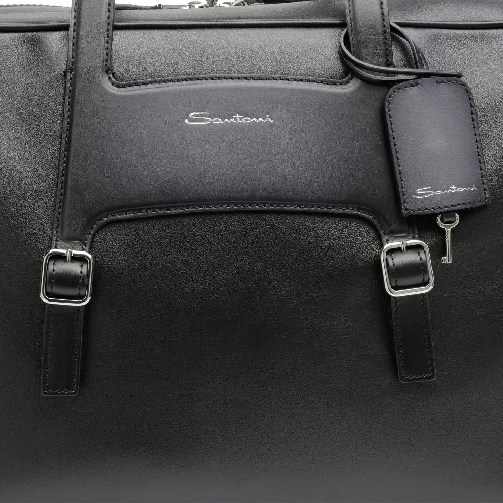 Santoni Borsa da viaggio in pelle nera Vendite Flash