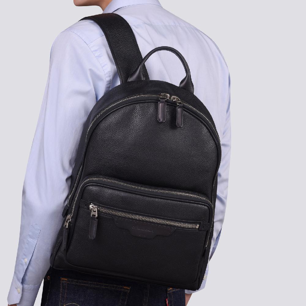 Santoni Zaino in pelle bottalata nera Negozio