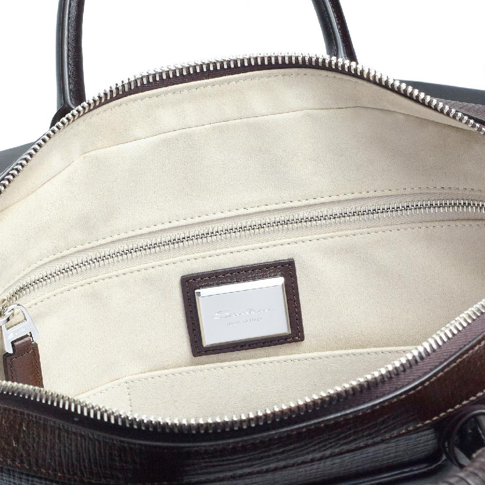 Santoni Briefcase in pelle stampata marrone 2025