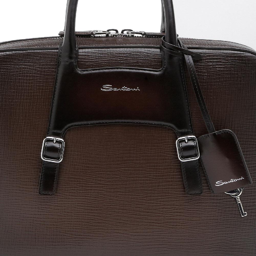 Santoni Briefcase in pelle stampata marrone 2025