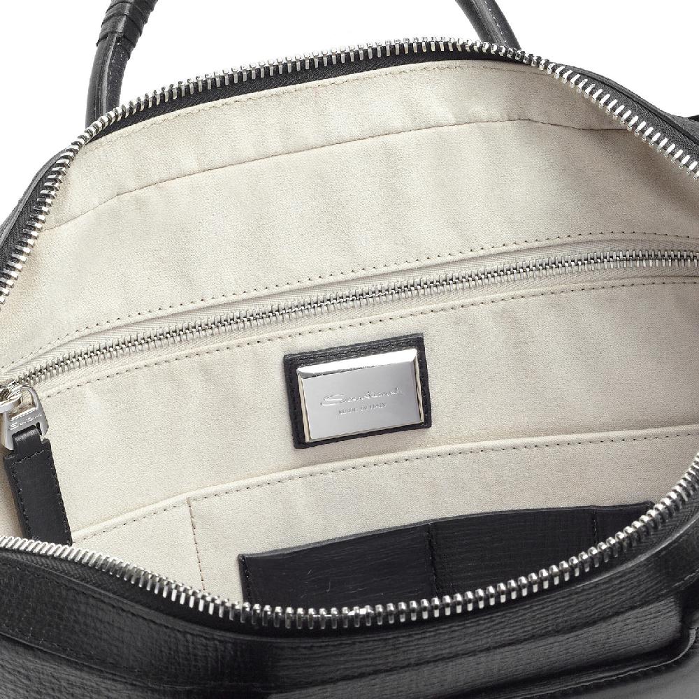 Santoni Briefcase in pelle stampata nera Nuovo
