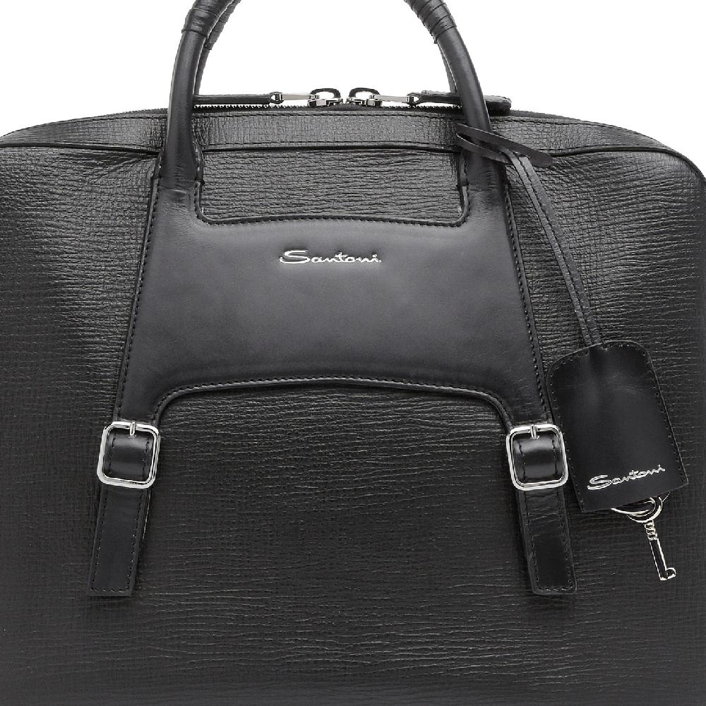 Santoni Briefcase in pelle stampata nera Nuovo