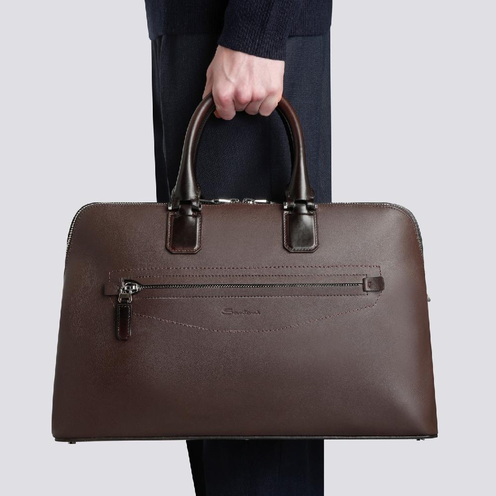 Santoni Borsa porta pc in pelle marrone Italia