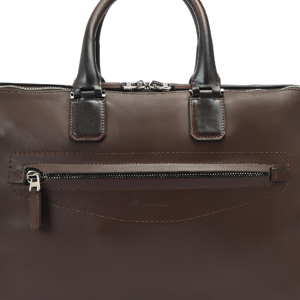Santoni Borsa porta pc in pelle marrone Italia