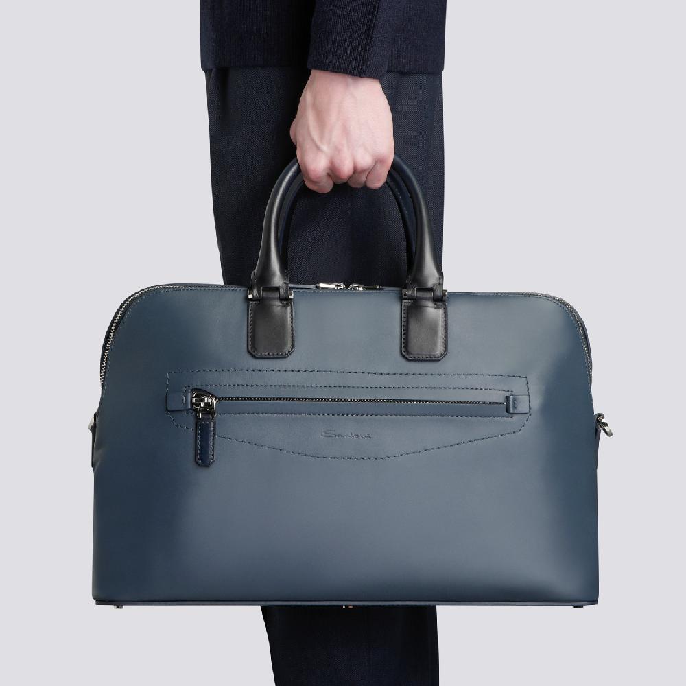 Santoni Borsa porta pc in pelle blu 2025