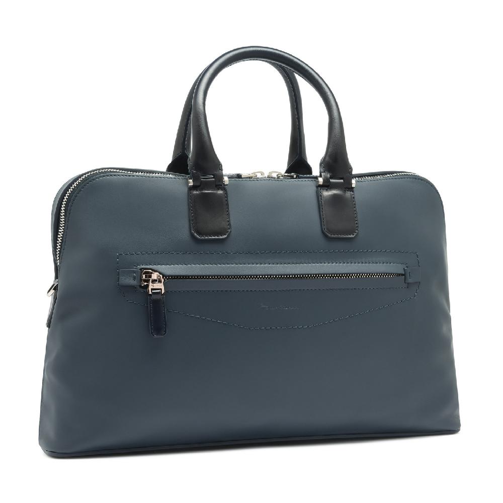 Santoni Borsa porta pc in pelle blu 2025