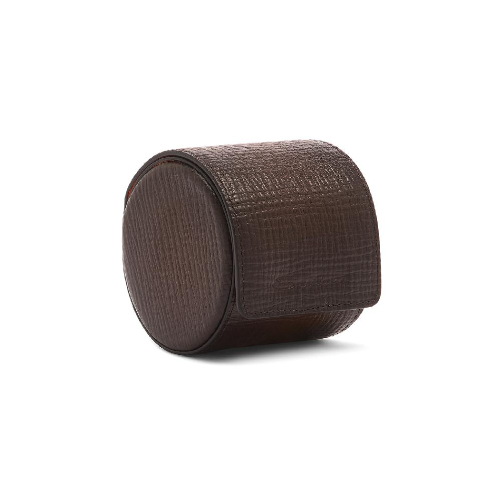 Santoni Custodia portaorologi piccola in pelle stampata marrone In Linea