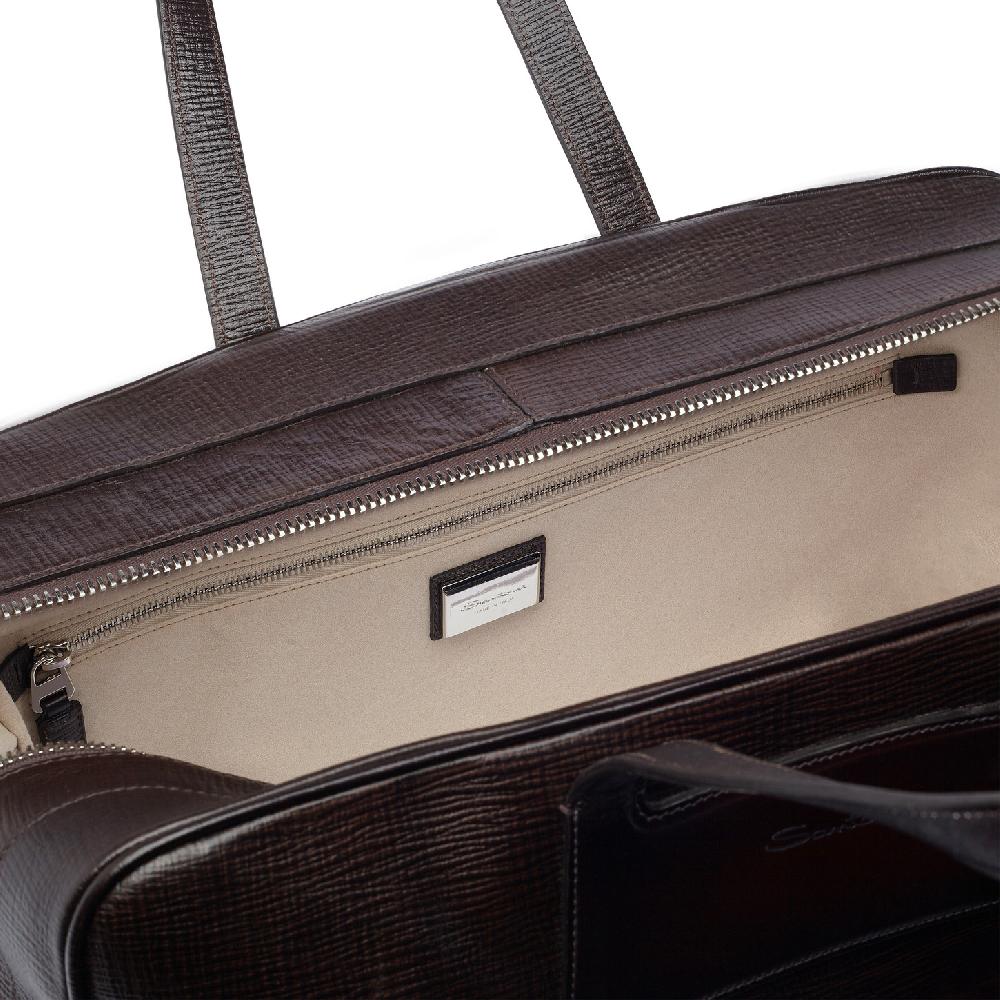 Santoni Borsa da viaggio in pelle stampata marrone Promozione Limitata