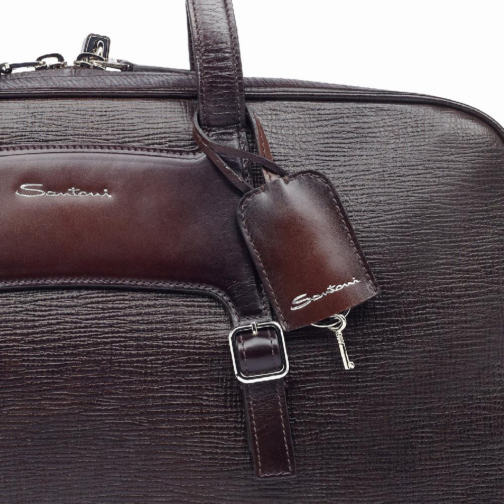 Santoni Borsa da viaggio in pelle stampata marrone Promozione Limitata