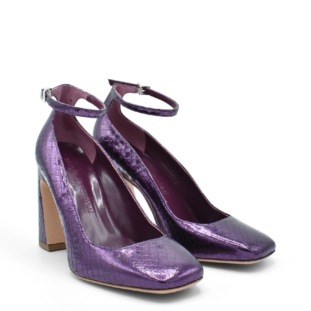 Sergio Levantesi Vergy Violet. Décolleté in pelle effetto rettile con cinturino Vendita Economica