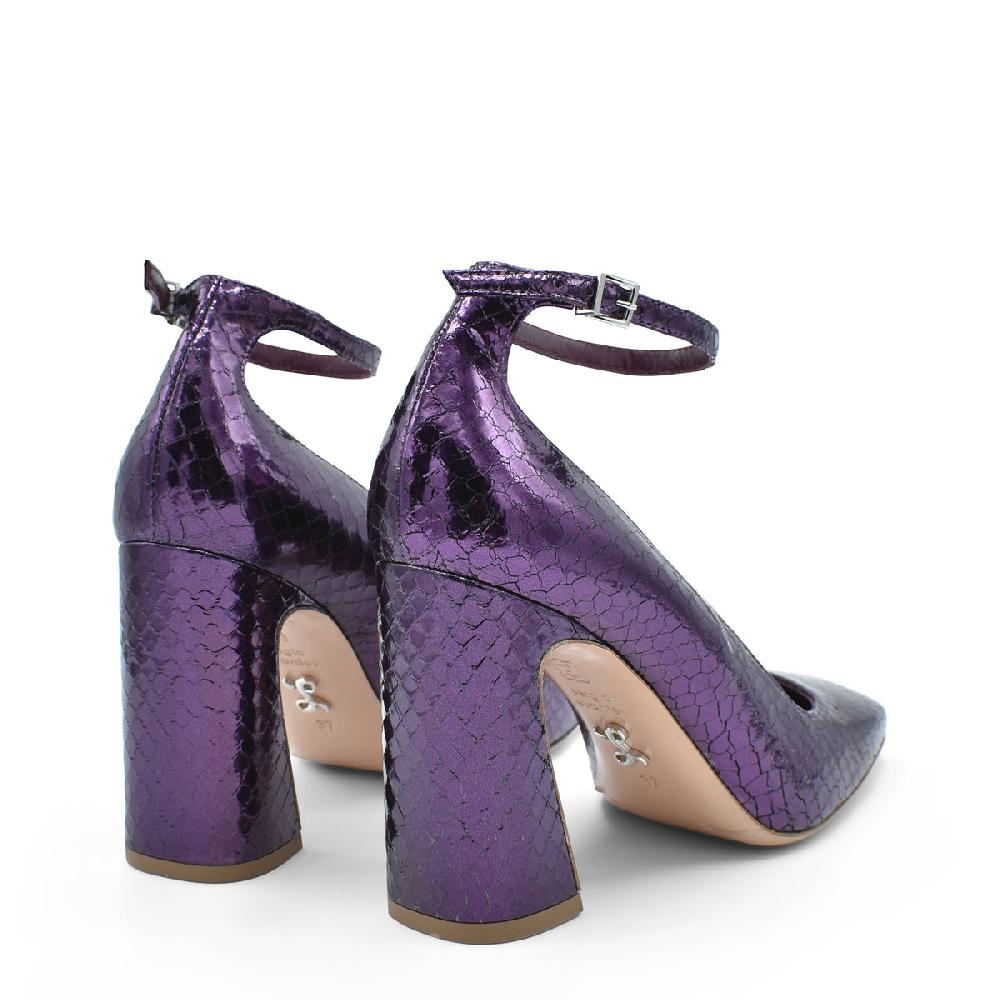 Sergio Levantesi Vergy Violet. Décolleté in pelle effetto rettile con cinturino Vendita Economica