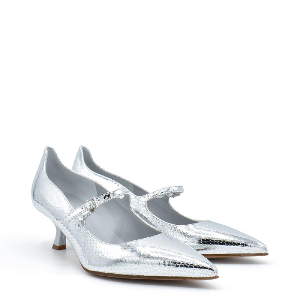 Sergio Levantesi Carlott4 Silver - Décolleté mary jane in pelle effetto rettile Presa