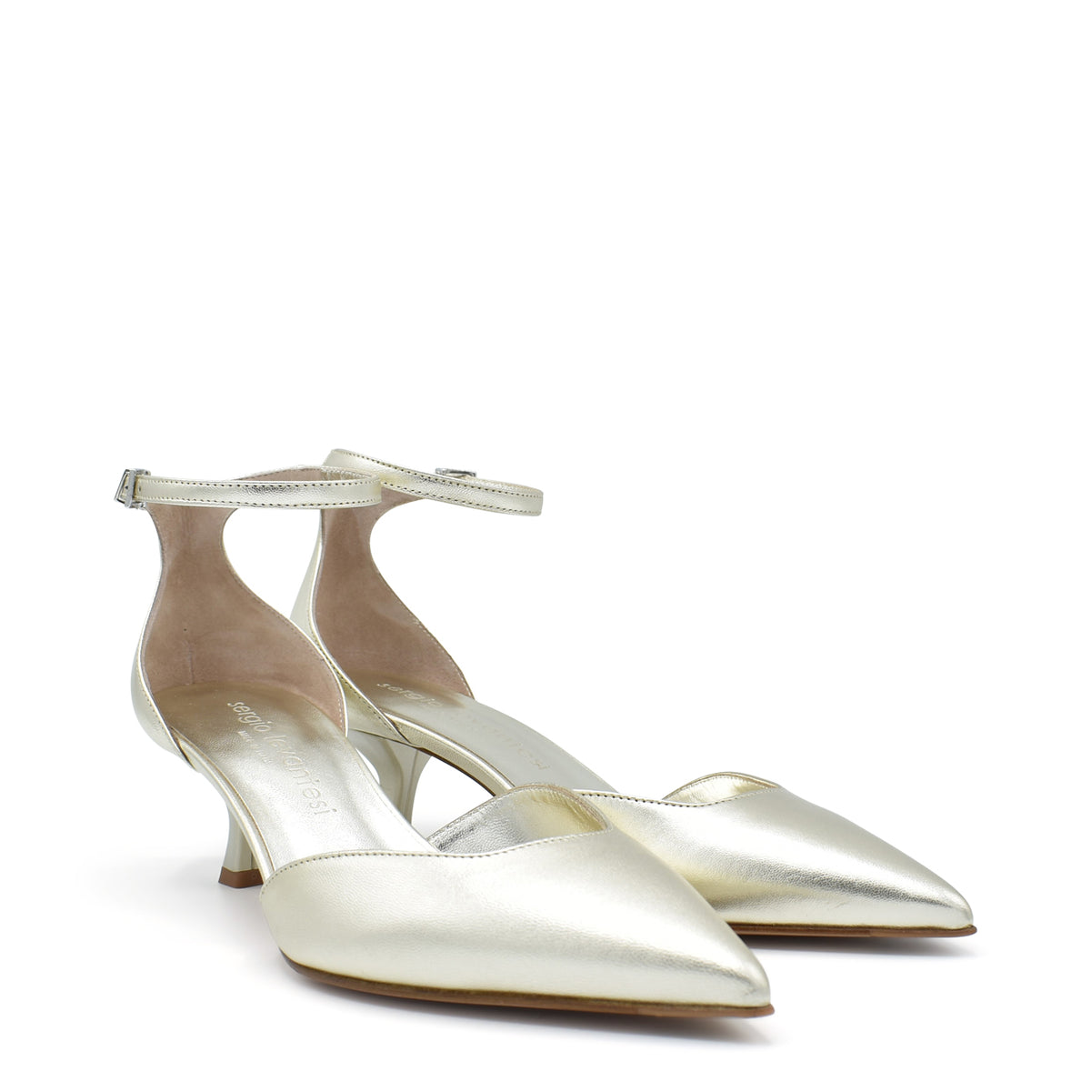 Sergio Levantesi Cate4 Platinum - Décolleté in pelle laminata con cinturino Sconto