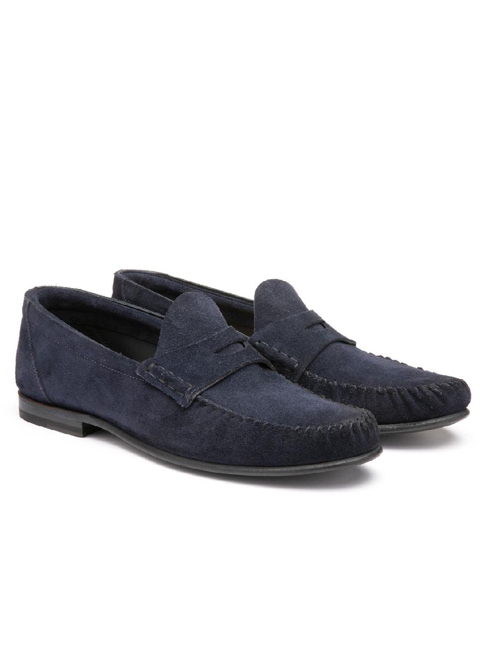 Silvano Sassetti Mocassini Penny in suede navy Sottocosto