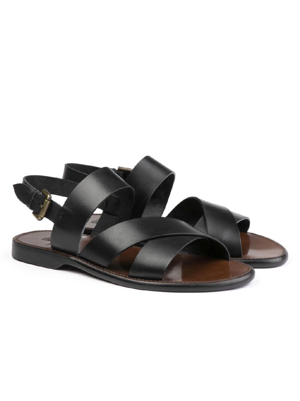 Silvano Sassetti Sandali in pelle nera Saldi Di Fabbrica