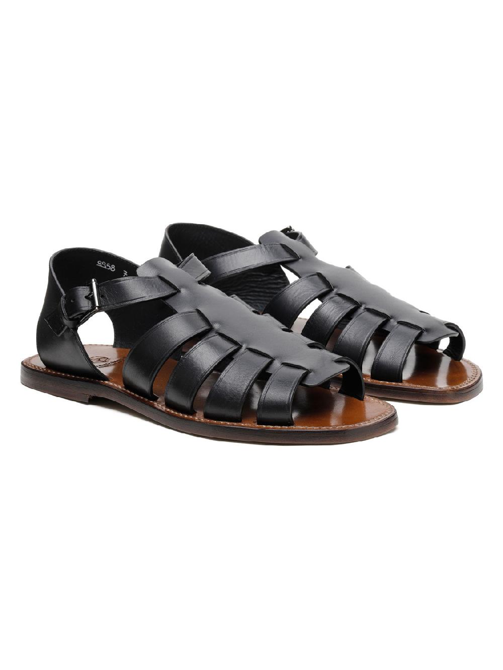 Silvano Sassetti Sandali Gladiator in pelle nera Vendita Calda