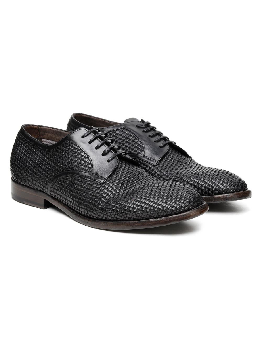 Silvano Sassetti Scarpe Derby in pelle nera intrecciata Vendita Economica