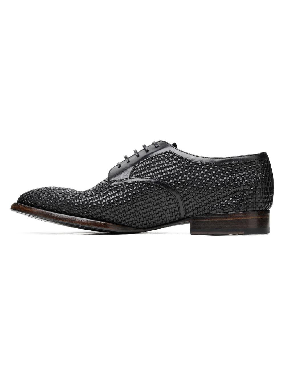 Silvano Sassetti Scarpe Derby in pelle nera intrecciata Vendita Economica