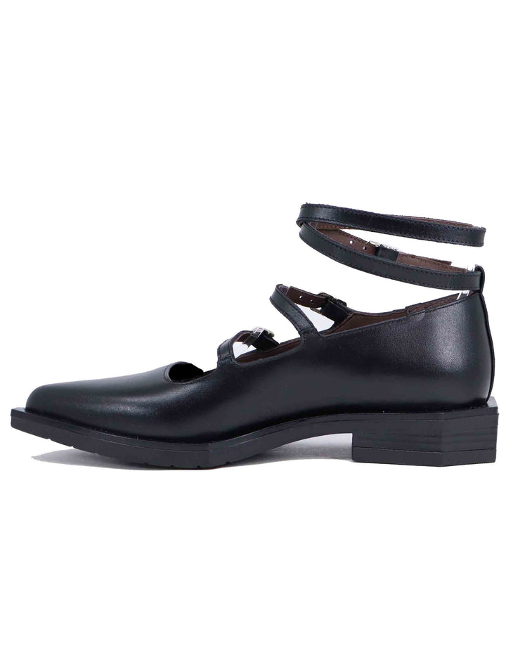 Spatarella Ballerine donna in pelle nera con lacci alla caviglia Vendita Calda