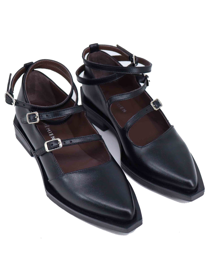 Spatarella Ballerine donna in pelle nera con lacci alla caviglia Vendita Calda