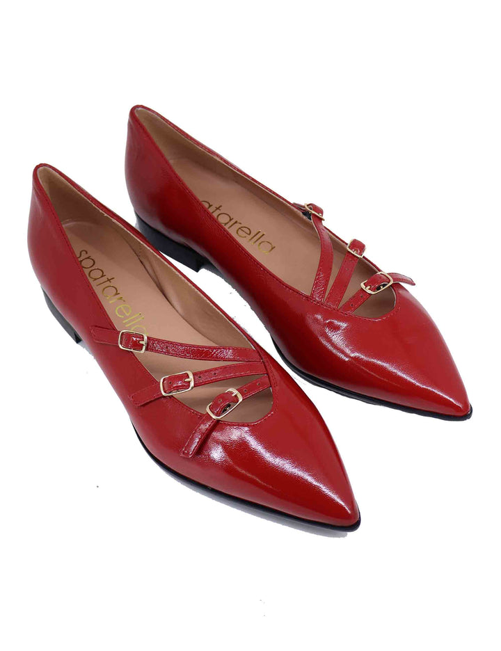 Spatarella Ballerine donna in pelle rossa con doppio cinturino Acquista Ora
