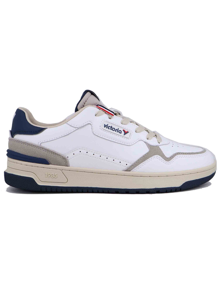 Spatarella Sneakers uomo in pelle bianca con riporti blu Vendite Flash