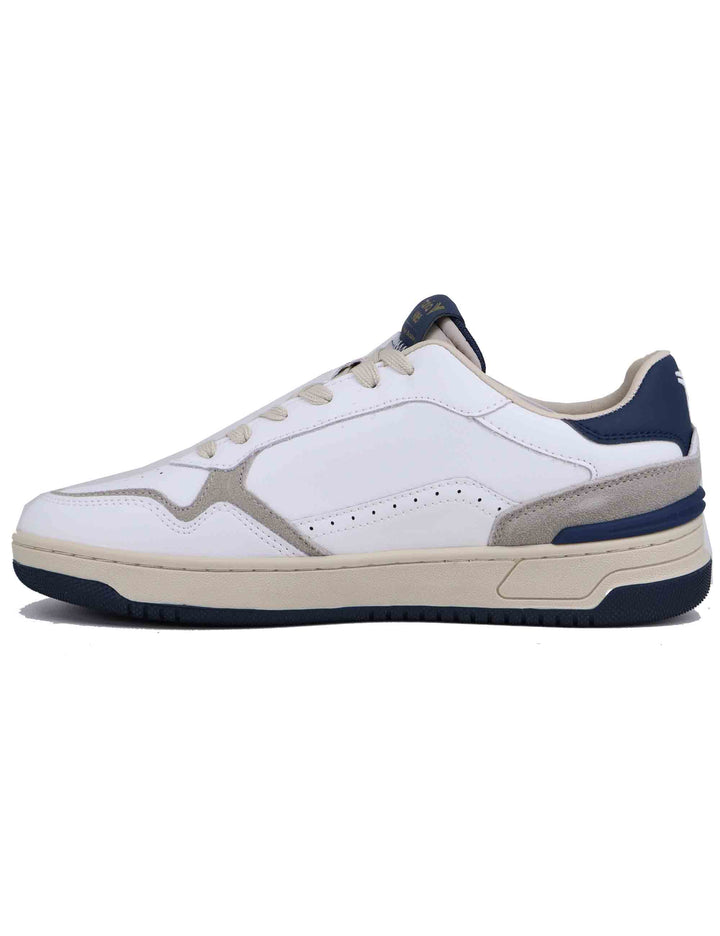Spatarella Sneakers uomo in pelle bianca con riporti blu Vendite Flash