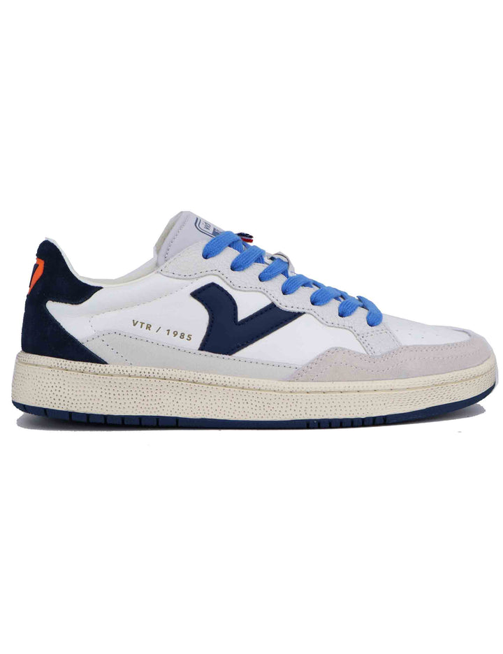 Spatarella Sneakers uomo in pelle bianca con riporti blu Negozio