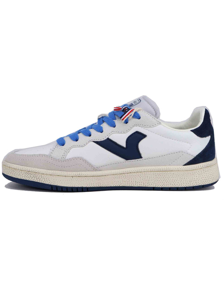 Spatarella Sneakers uomo in pelle bianca con riporti blu Negozio