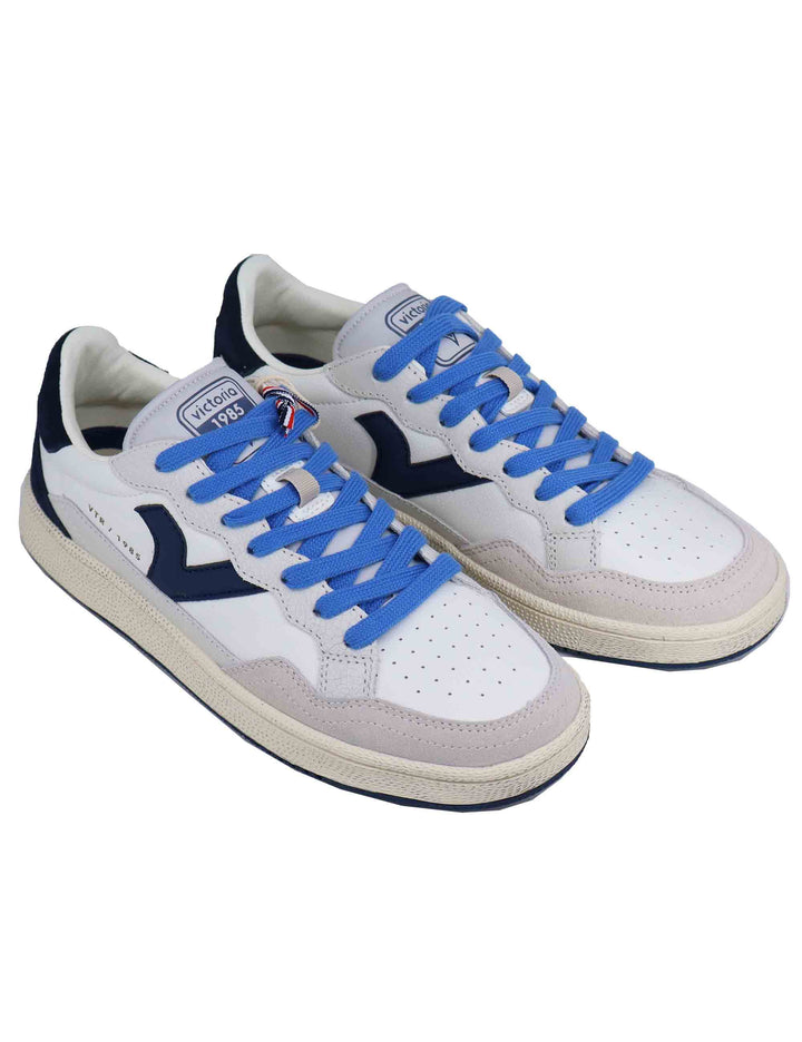 Spatarella Sneakers uomo in pelle bianca con riporti blu Negozio