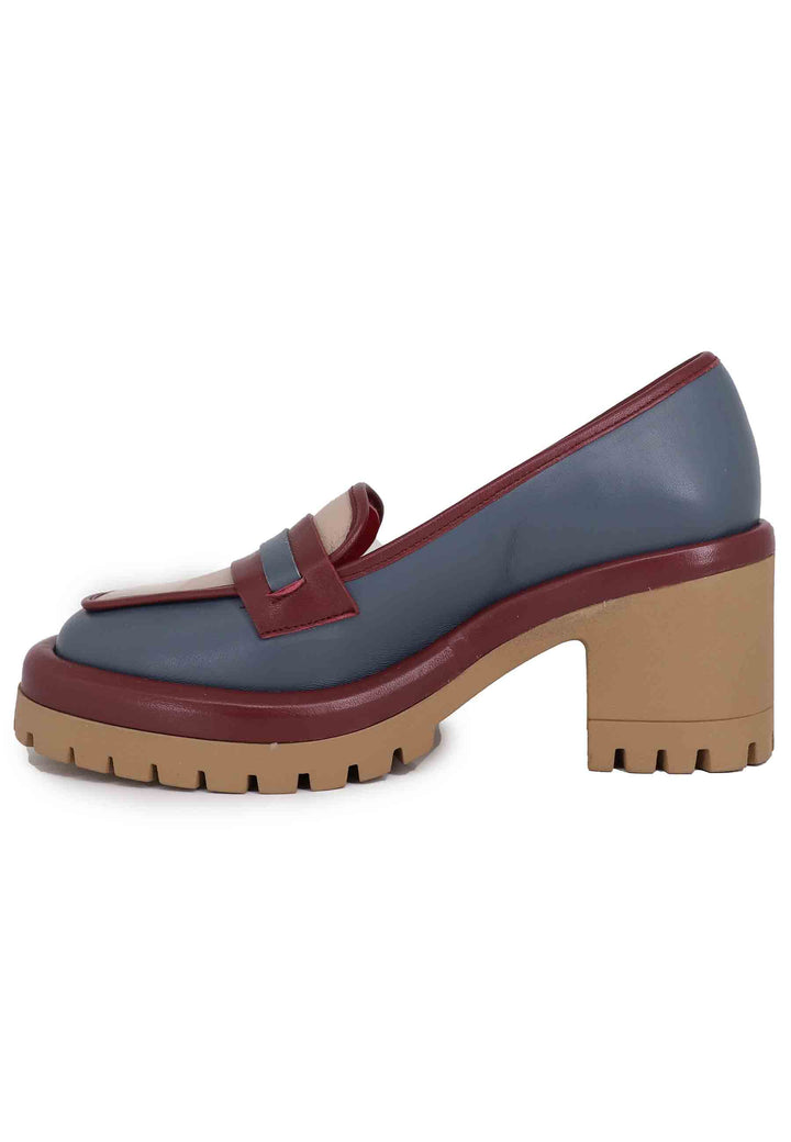 Spatarella Mocassini donna in pelle blu con suola alta in gomma Moda