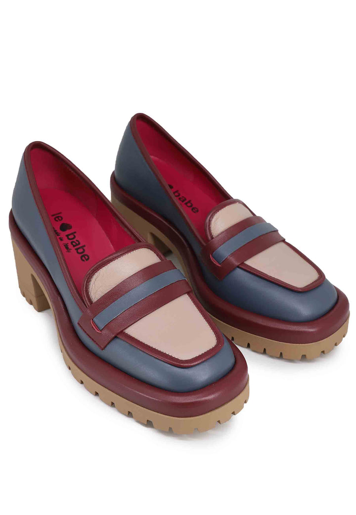 Spatarella Mocassini donna in pelle blu con suola alta in gomma Moda